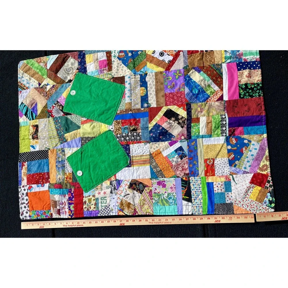 Handmade Patchwork Quilt Lap Throw Boho Scrappy Cotton Bright Multicolor
